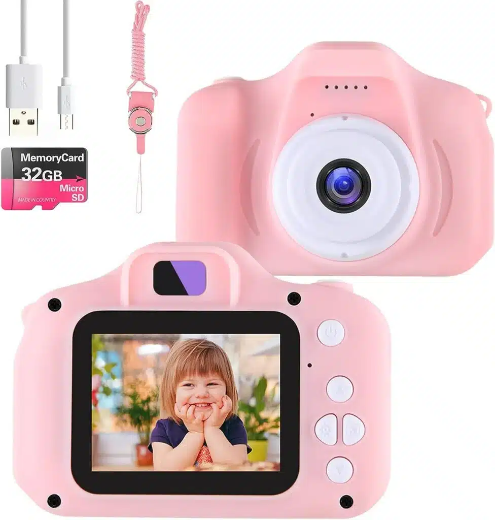 Pink kids camera designed for toddlers and preschoolers