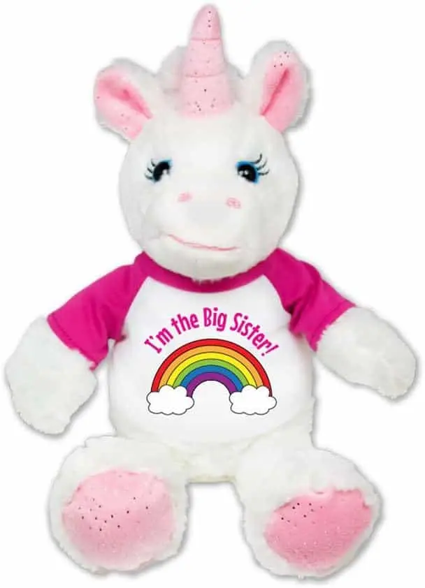 Unicorn stuffed animal wearing I’m the Big Sister shirt