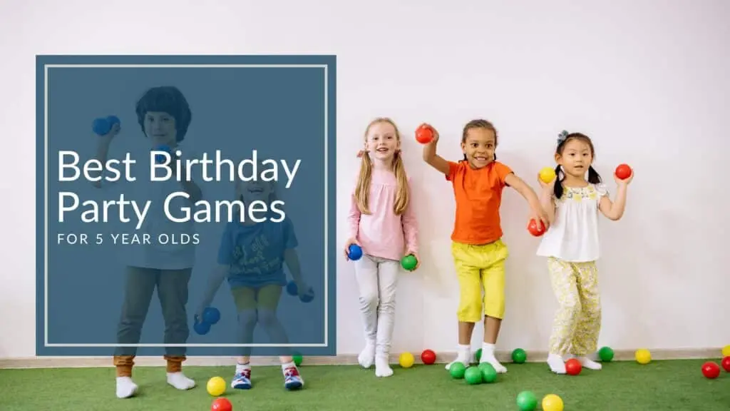 Five young kids holding and are about to throw colorfull balls