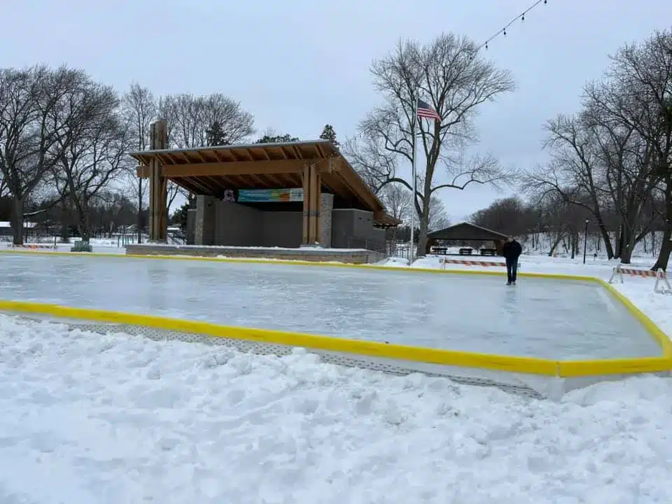 Outdoor ice skating rink at Cedar Creek Park in Cedarburg