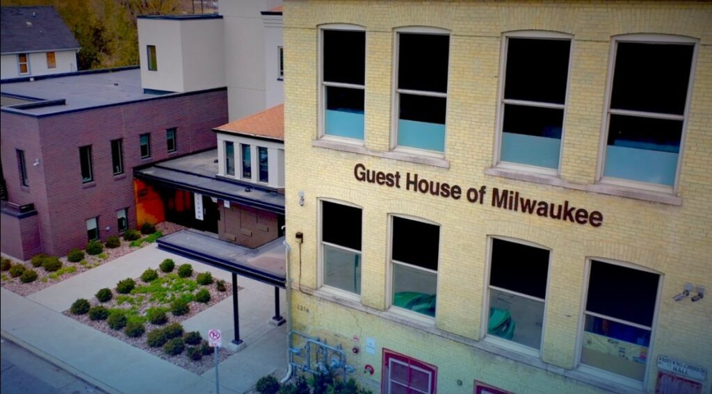 A high angle shot of the Guest House of Milwakee with garden view
