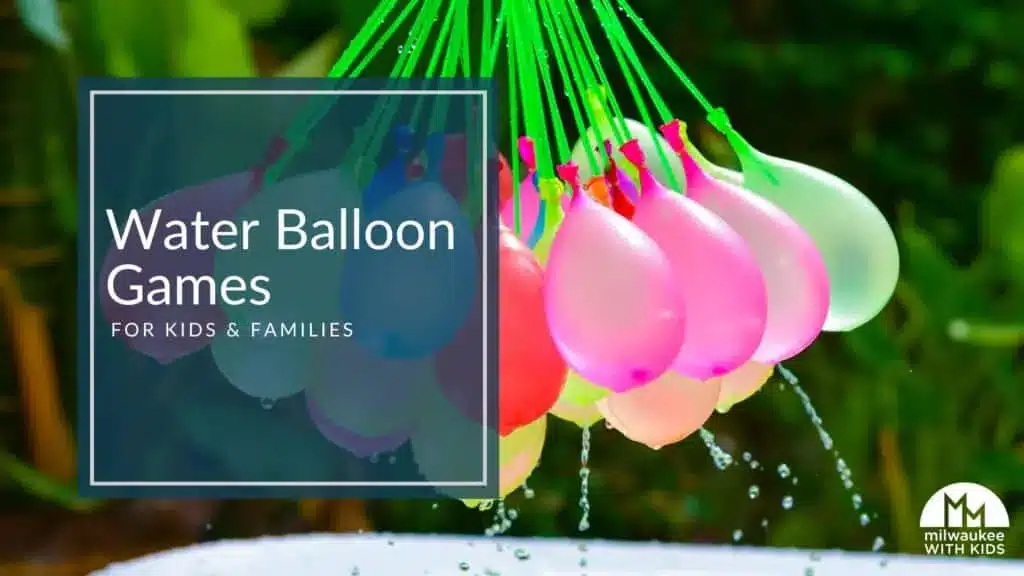 Colorful water balloons dripping outdoors, perfect for summer water balloon games for kids