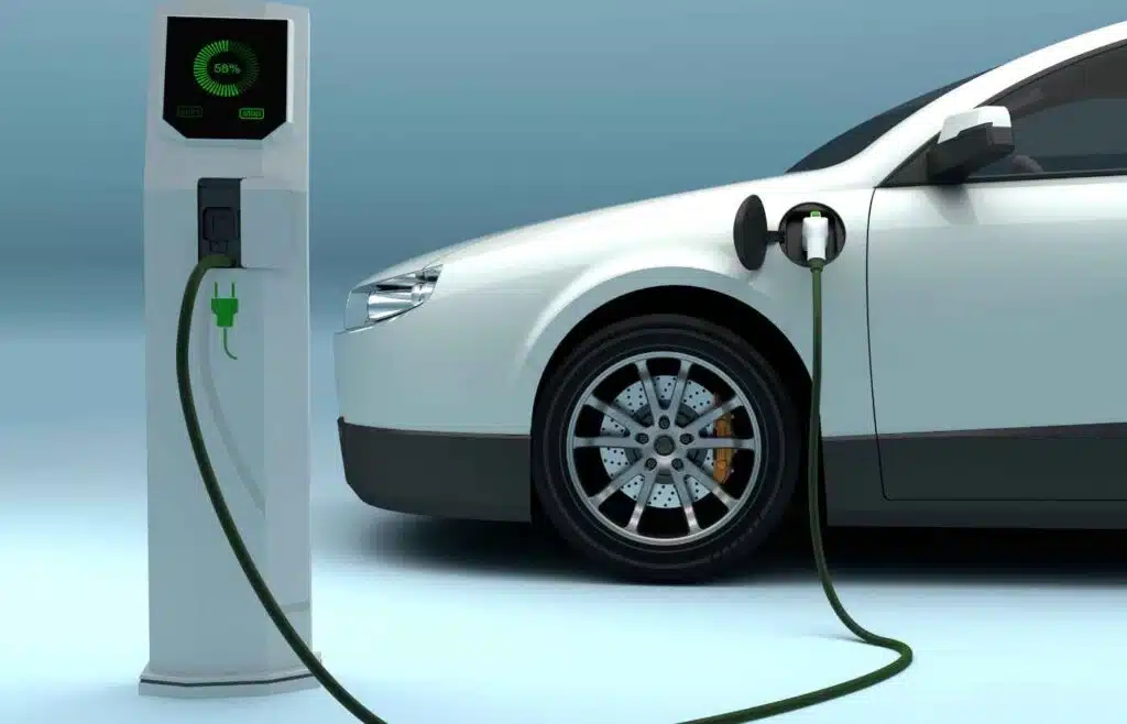 Electric car charging at modern futuristic station