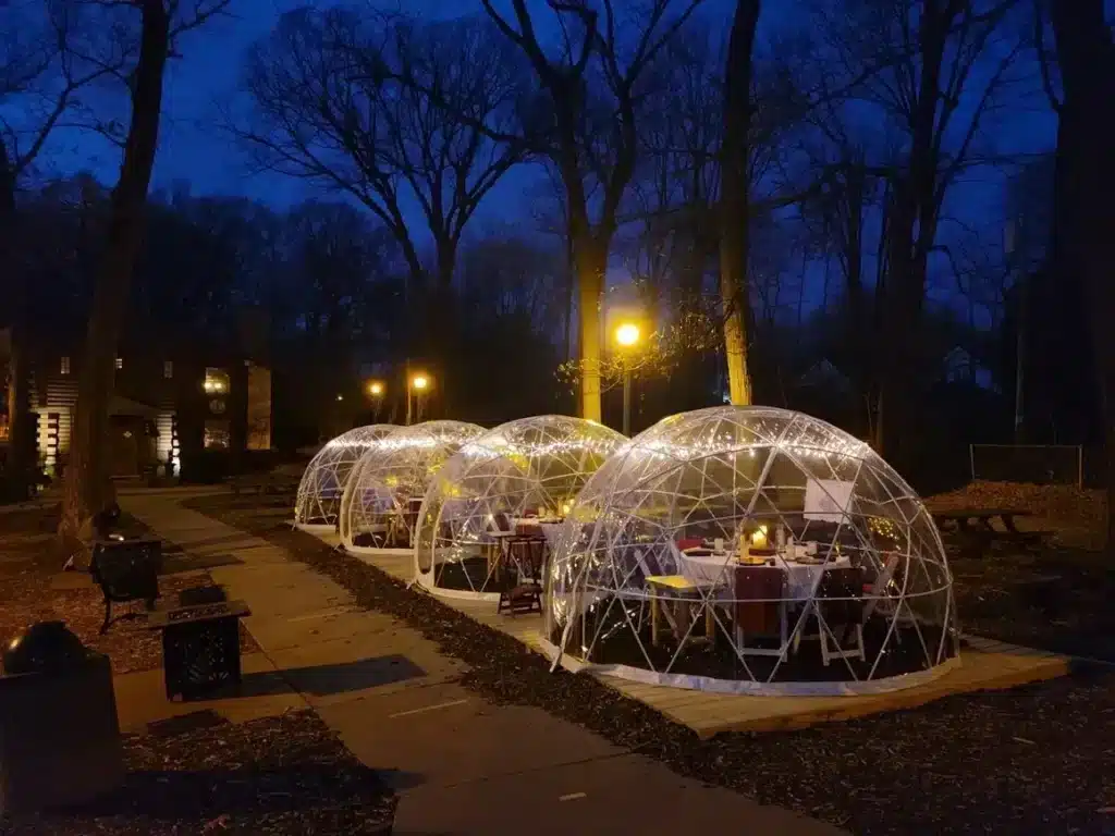 Four dining domes at the Hibbard Park Lodge in Shorewood