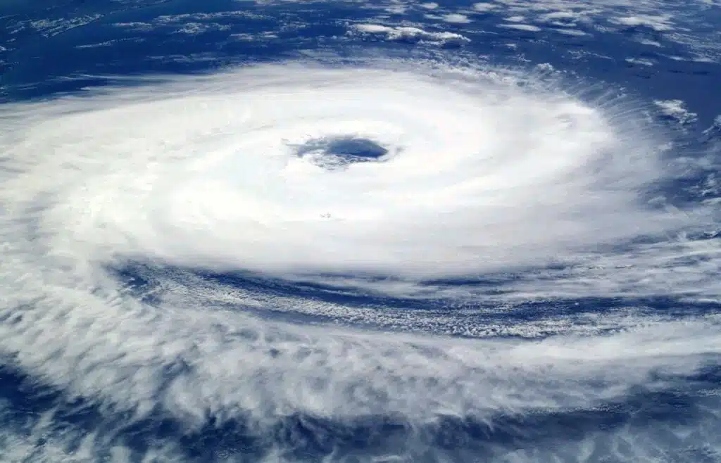 A large hurricane with a distinct, calm eye at its center.
