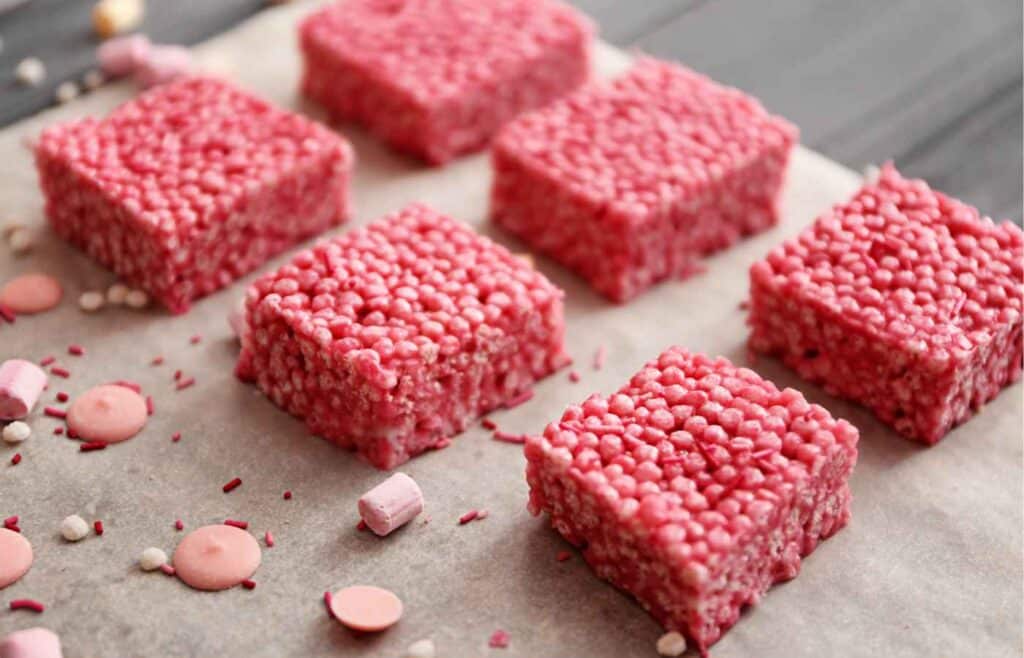 Pink rice krispie treats for a little girl's birthday celebration