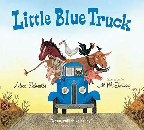 Book cover of “Little Blue Truck” by Alice Schertle – farm animals help a stuck truck.