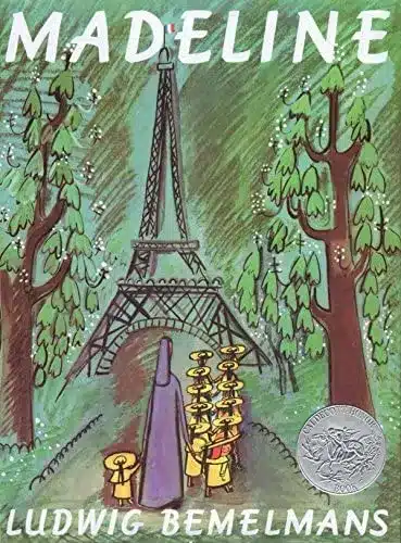Book cover of “Madeline” by Ludwig Bemelmans – brave girl exploring Paris.
