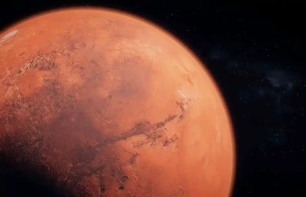 Full view of Mars the Red Planet as seen in space.