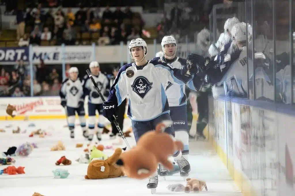 Teddy bear toss on the ice during a Milwaukee Admirals game