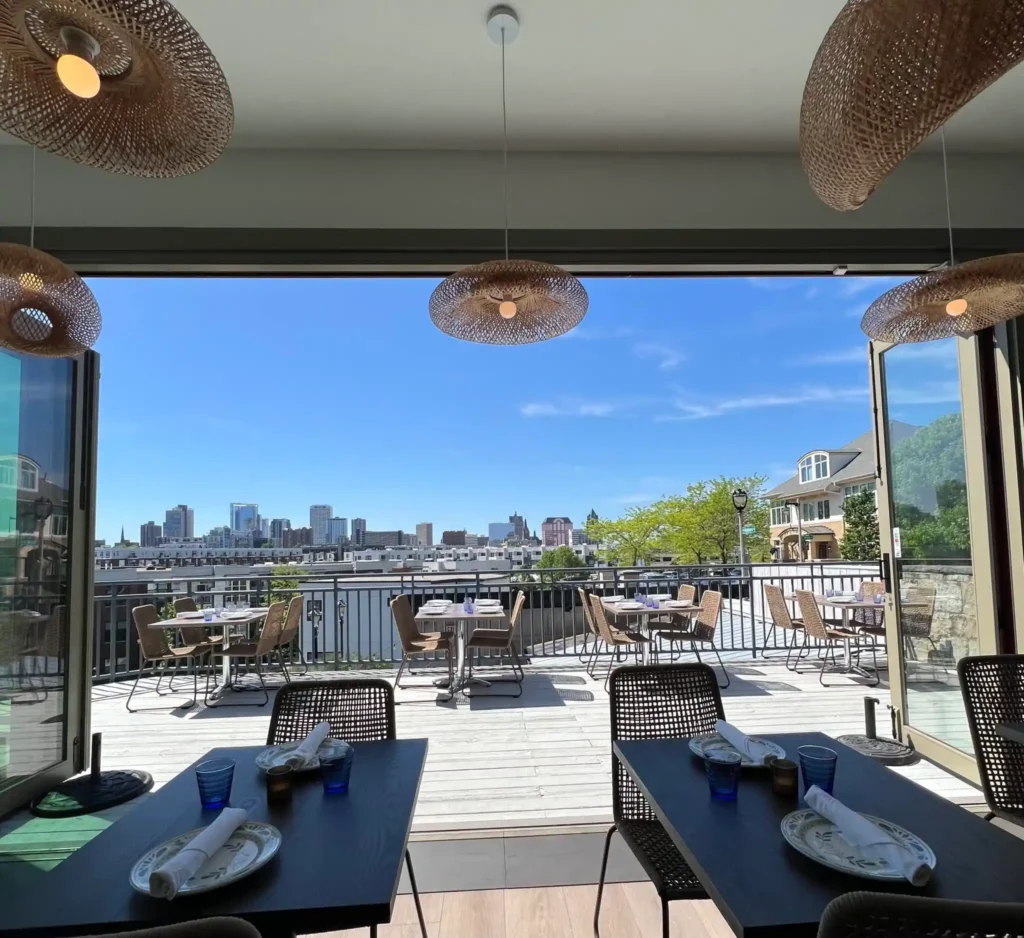 Rooftop brunch seating with city views at Avli in Milwaukee
