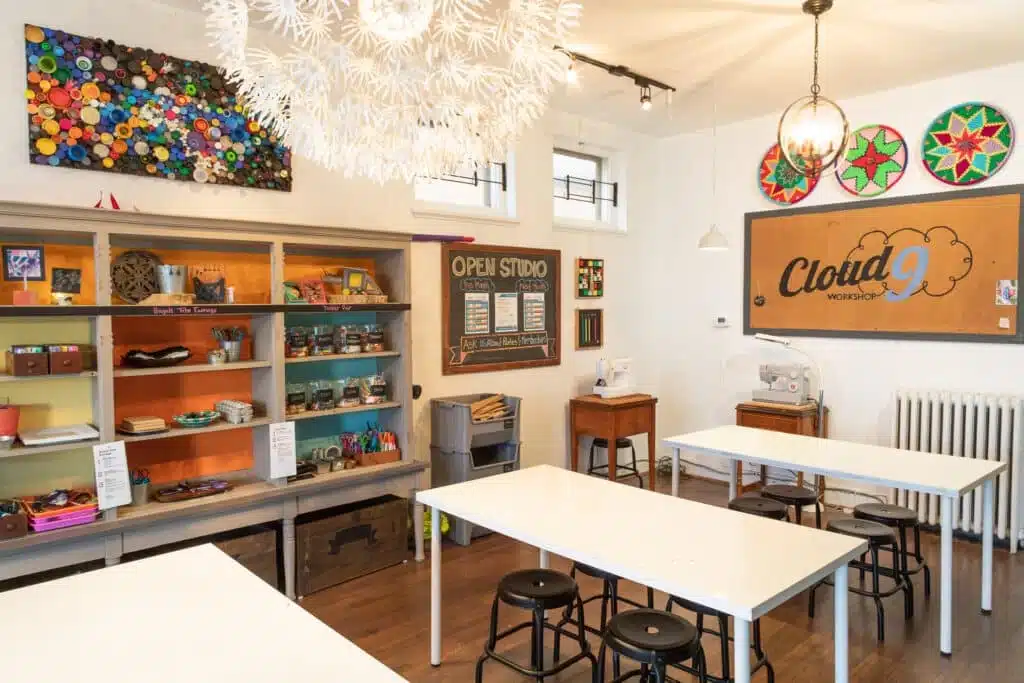 Cloud 9 Workshop in Milwaukee with craft tables and colorful supplies