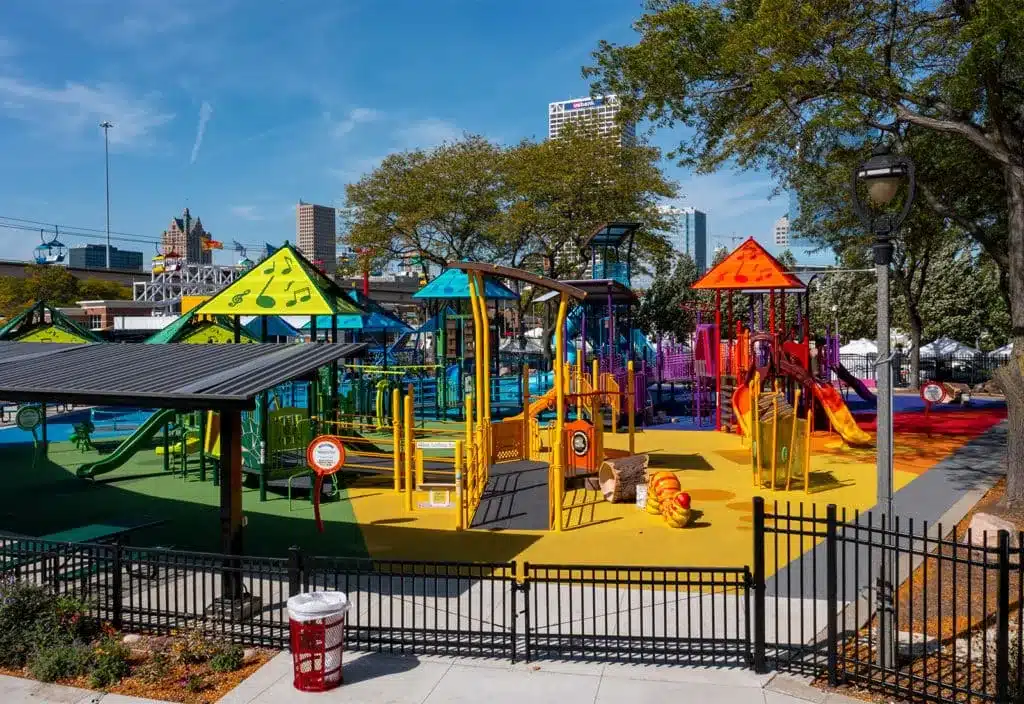 Colorful playground at Northwestern Mutual Community Park in downtown Milwaukee.