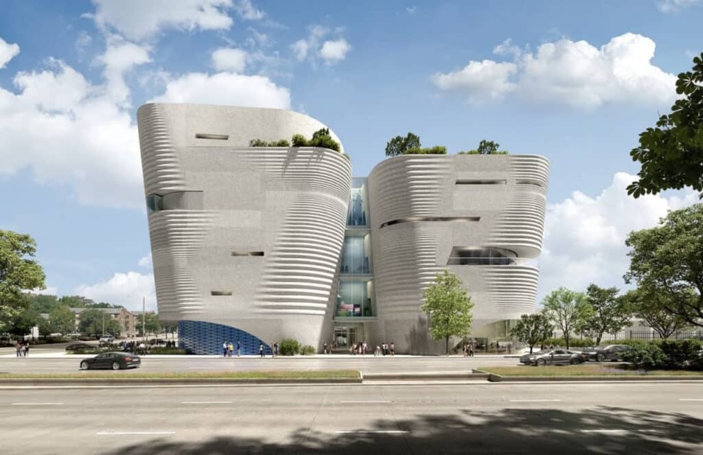 The futuristic design of the new Milwaukee Public Museum consisting of two adjacent buidlings