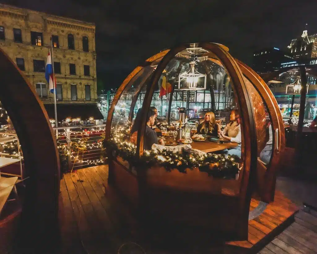 Heated dining dome at Cafe Benelux in winter
