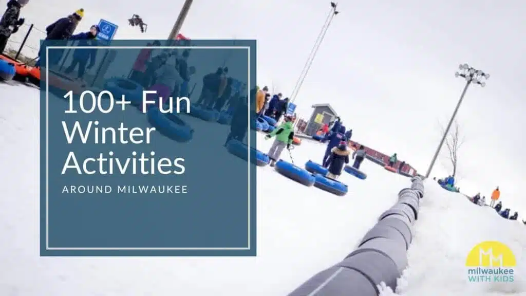 Families tubing on snowy hill in Milwaukee winter