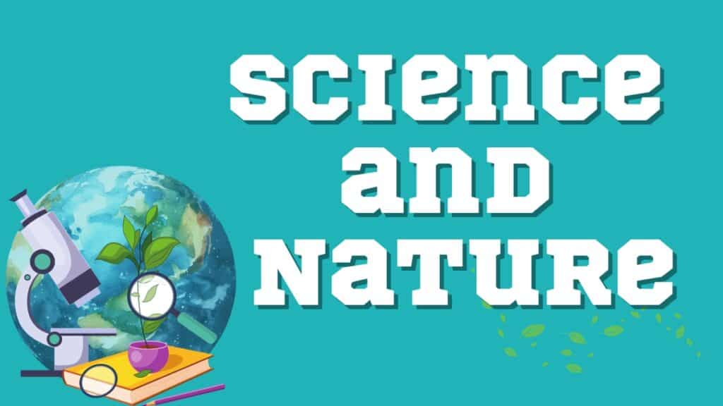 Planet illustration with microscope and plant - science and nature trivia for kids