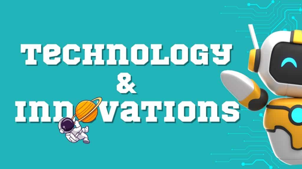 Robot, circuit board and astronaut hanging on to Saturn - technology and innovation trivia for midd school kids