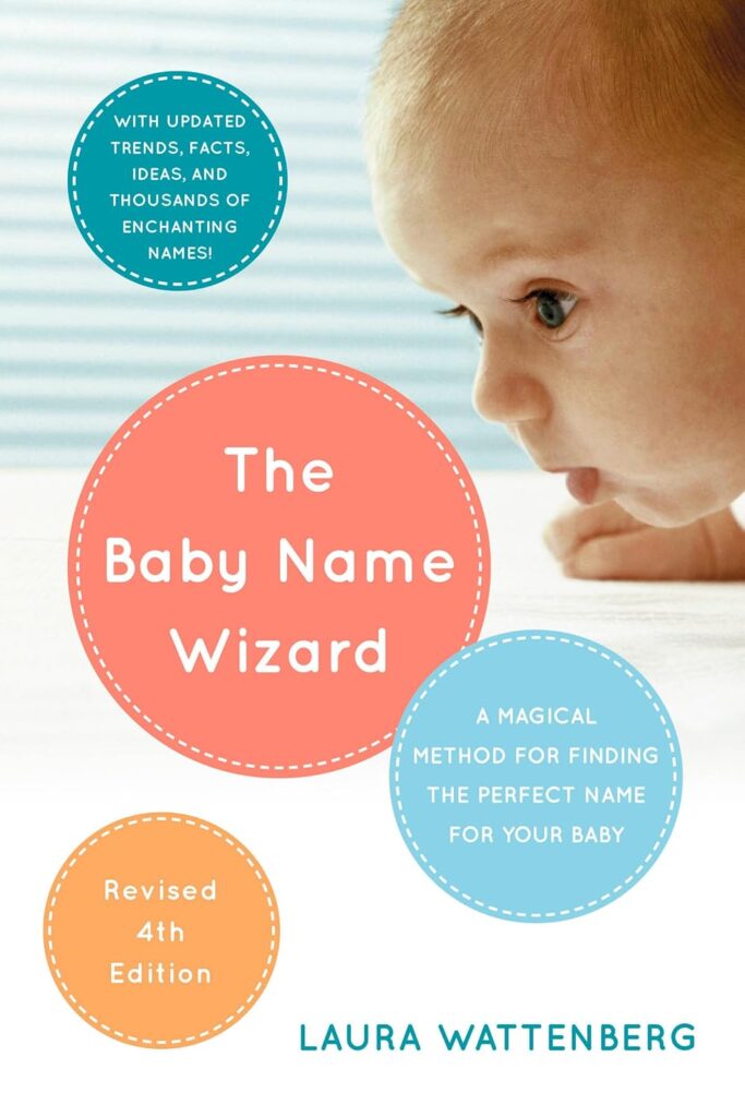 Book cover of “The Baby Name Wizard” by Laura Wattenberg – modern baby name guide with meanings and trends for expectant parents.