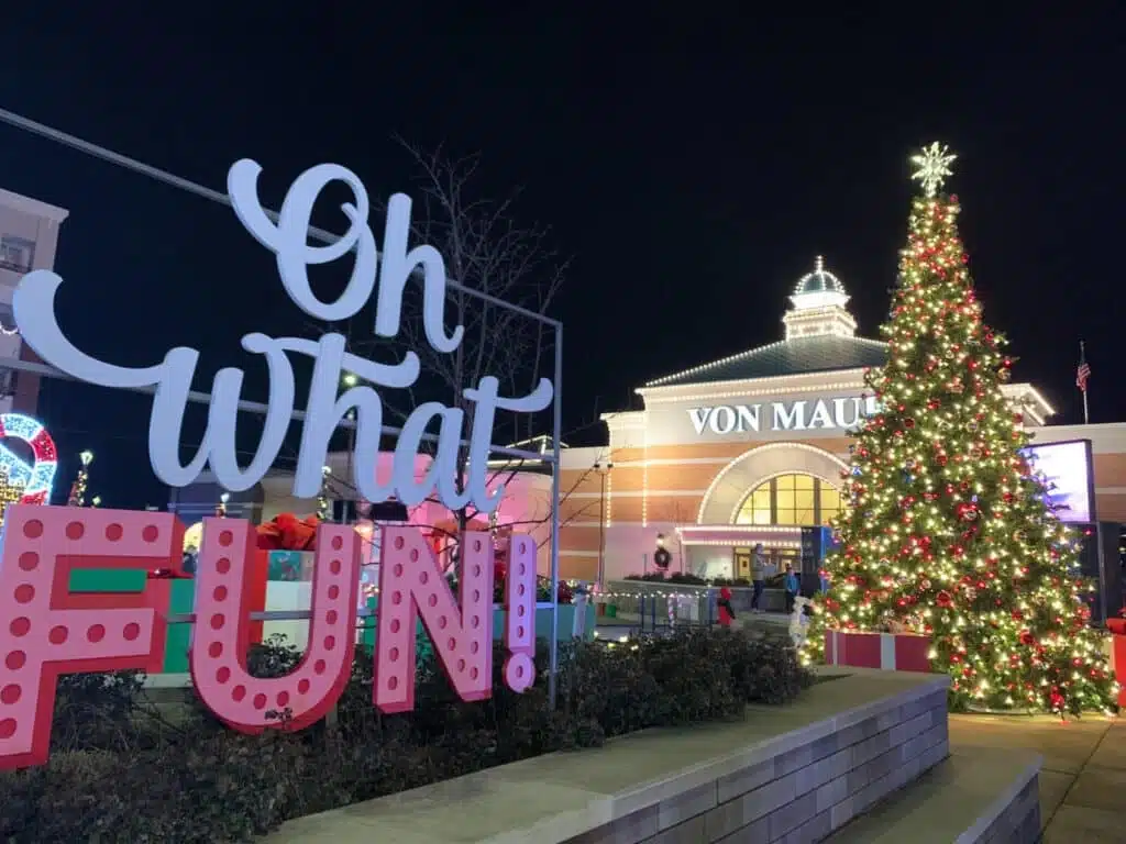 A giant and fully decorated Christmas Tree beside the LED light installations at the market square of Brookefield Wisconsin