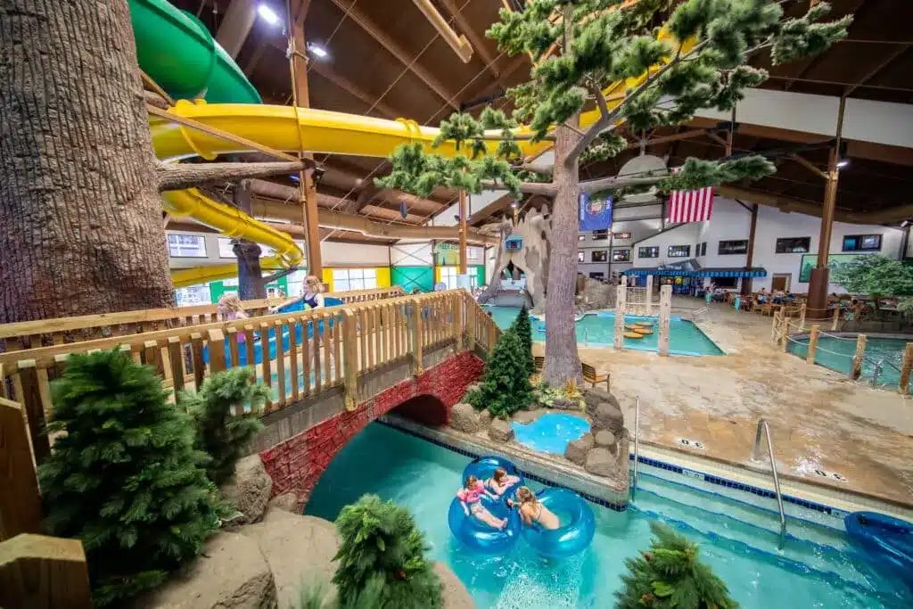 Indoor water park slides and pools at Timber Ridge Waterpark in Lake Geneva