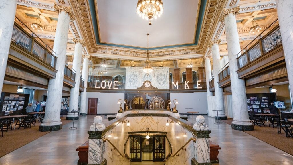 The interior of Milwaukee County Historical Society during its Very Merry Holiday Celebration event