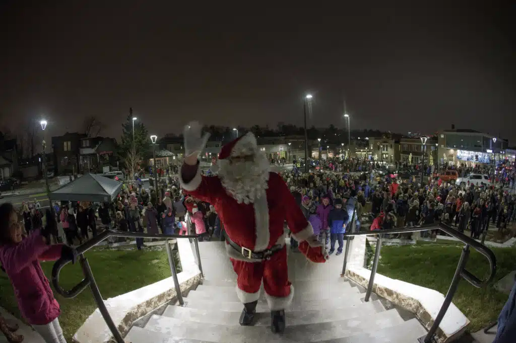 Santa saying hello to the people during the Wauwatosa Christmas Tree Lighting ceremony