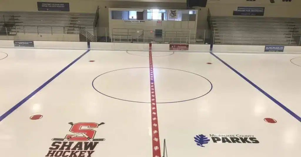 An empty indoor rink at Wilson Ice Arena in Milwaukee
