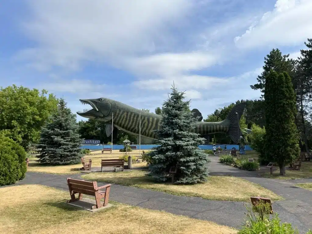 The world's largest muskie sculpture at the Freshwater Fishing Hall of Fame in Hayward Wisconsin